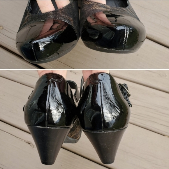 Dansko Bonnie Brown Animal Print Black Patent Leather Mary Jane Buckle Pumps 38 - Picture 6 of 8